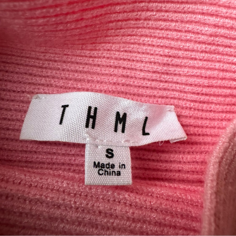 SOLD - THML Mock Turtleneck Ribbed Pink & White Color Block Pullover Sweater - Picture 3 of 6